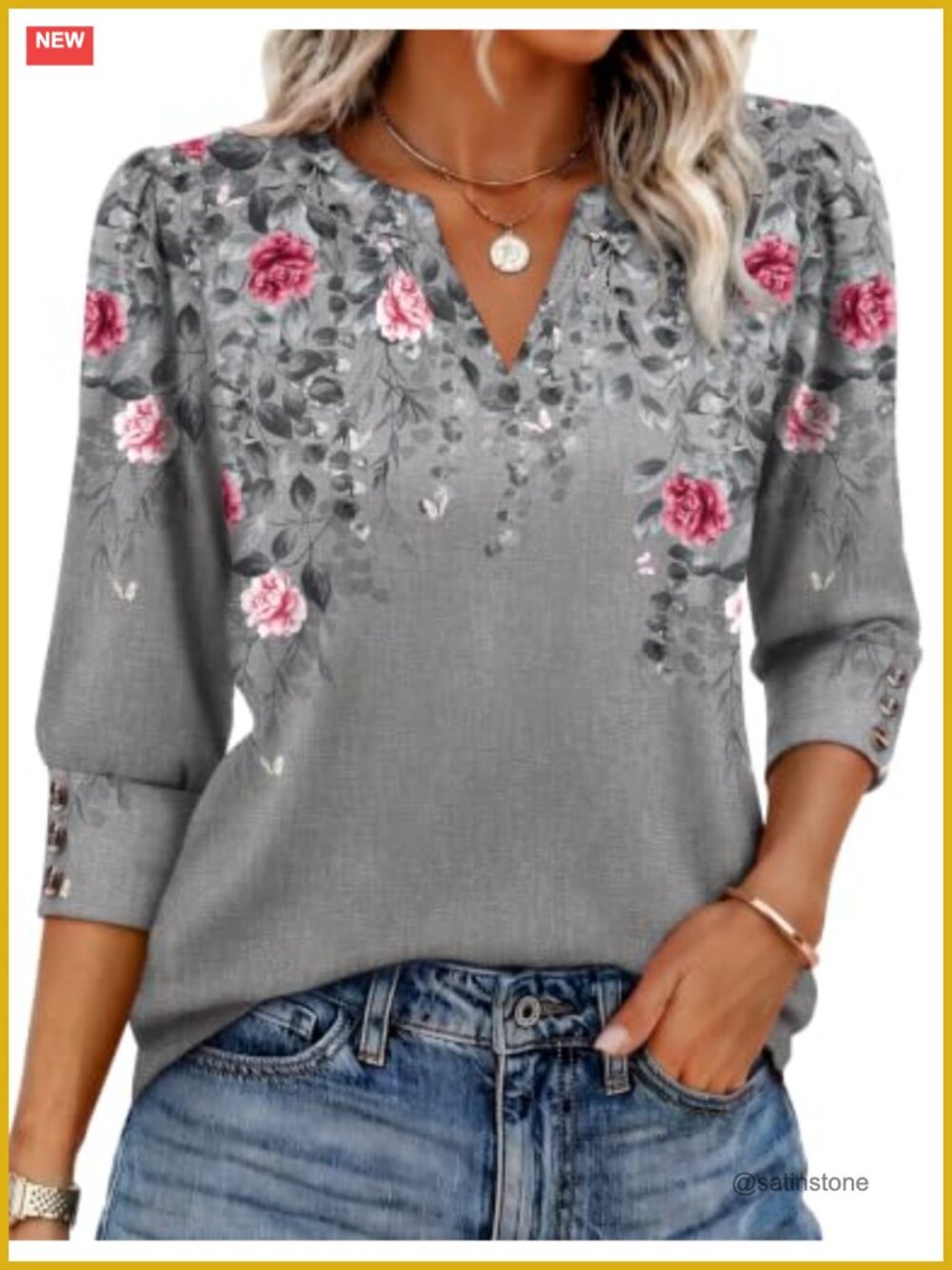 Ekouaer 3/4 Sleeve V Neck T Shirt Dressy Casual Blouse Top